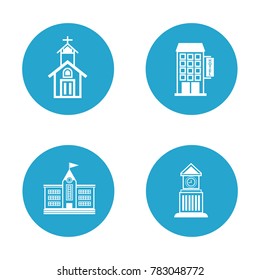 building icons set in blue buttons