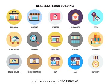 Building icons set for business, marketing, management