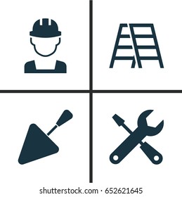Building Icons Set. Collection Of Spatula, Engineer, Stair And Other Elements. Also Includes Symbols Such As Repair, Spatula, Bricklayer.