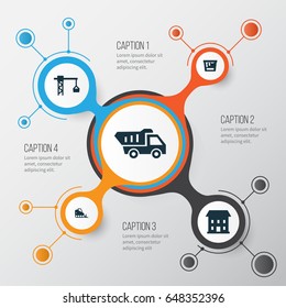 Building Icons Set. Collection Of Tractor, Home, Truck And Other Elements. Also Includes Symbols Such As Can, Bucket, House.