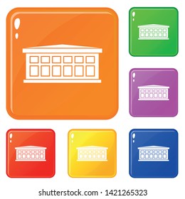 Building icons set collection vector 6 color isolated on white background