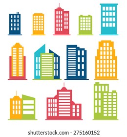 Building icons set in color. Vector illustration