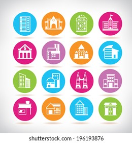 building icons set, building colorful button set