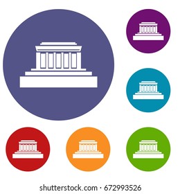 Building icons set in flat circle reb, blue and green color for web