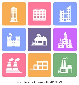 Building icons set, flat design vector