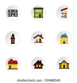 Building icons set. Flat illustration of 9 building vector icons for web