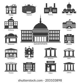 Building Icons Set, Government Buildings