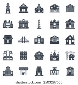 Building icons set, Included icons as Apartment, Mall, Warehouse, Lighthouse and more symbols collection, logo isolated vector illustration