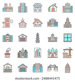 Building icons set, Included icons as house, office, bank, school and more symbols collection, logo isolated vector illustration