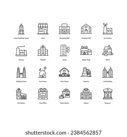 Iconos de construcción establecen el aislamiento de la ilustración de material vectorial de fondo blanco. construcción de ciudades