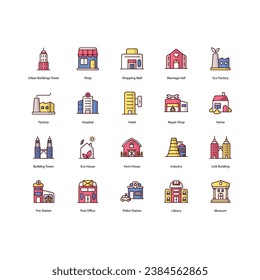 Building icons set isolate white background vector stock illustration. city building
