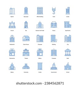 Building icons set isolate white background vector stock illustration. city building