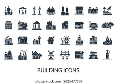 building icons set isolated on White Background Flat style design