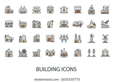 building icons set isolated on White Background Flat style design