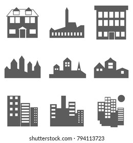 Building Icons Set isolated on white. Urban icon building, icons modern design style,