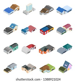 Building icons set. Isometric set of 16 building vector icons for web isolated on white background