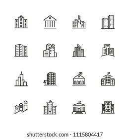 Building icons. Set of  line icons. Church, museum, bank. Architecture concept. Vector illustration can be used for topics city, public estate.