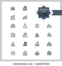 Building icons. Set of line icons. Church, museum, bank. Architecture concept. Vector illustration can be used for topics city, public estate.