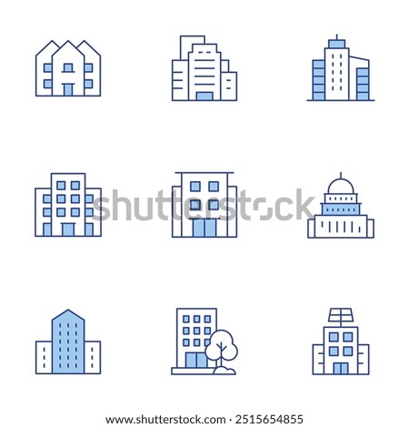 Building icons set. Line Duotone style, editable stroke. apartment, building, company, government, house, condominium, buildings.