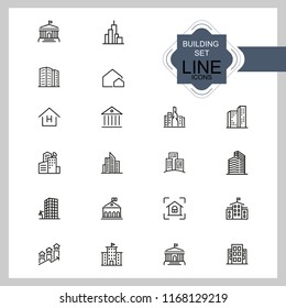 Building icons. Set of  line icons. Skyscraper, hotel, cityscape. Housing development concept. Vector illustration can be used for topics like mortgage, construction, architecture