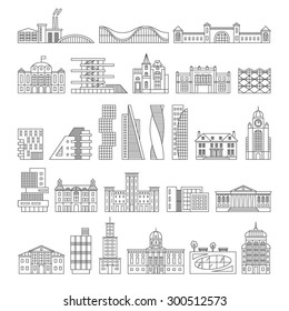 Building Icons Set. Linear style. Vector illustration.