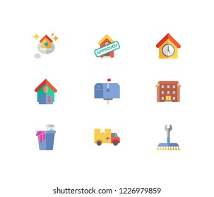 Building icons set. Mail box and building icons with tenant, leased and residential area. Set of clean for web app logo UI design.
