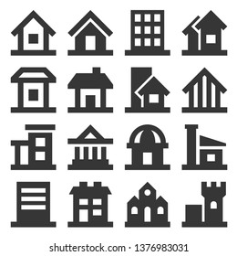 Building Icons Set on White Background. Vector