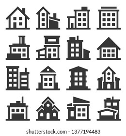 Building Icons Set on White Background. Vector