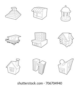 Building icons set. Outline set of 9 building vector icons for web isolated on white background