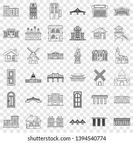 Building icons set. Outline style of 36 building vector icons for web for any design