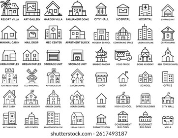 Building Icons Set, Outline Vector Illustration