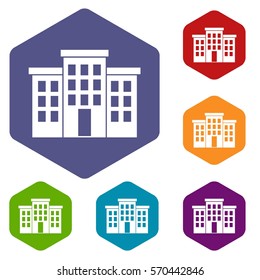 Building icons set rhombus in different colors isolated on white background