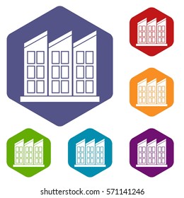 Building icons set rhombus in different colors isolated on white background