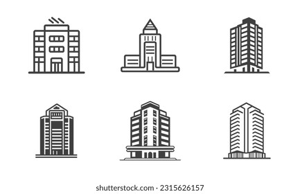 Building icons set, skyscrapers, office buildings, vector illustration
