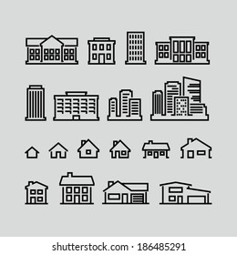 Building icons set. Strokes not expanded. Outlines not converted to objects.