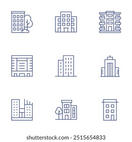 Building icons set. Thin Line style, editable stroke. apartment, building.