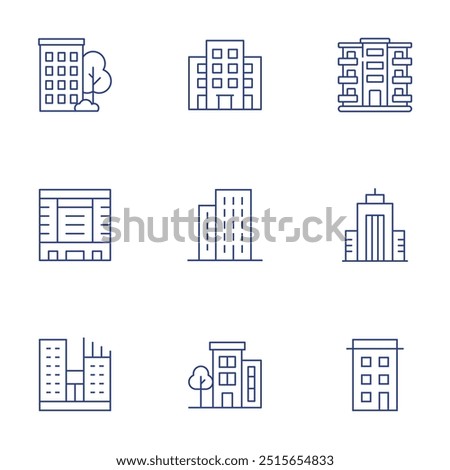 Building icons set. Thin Line style, editable stroke. apartment, building.