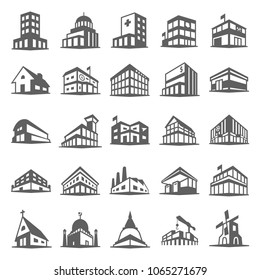 Building icons set in trendy flat style isolated on white background. Symbol for your web site design, logo, app, UI. Vector illustration, EPS