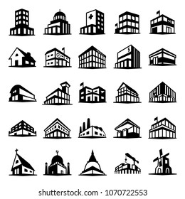 Building icons set in trendy flat style isolated on white background. Symbol for your web site design, logo, app, UI. Vector illustration, EPS