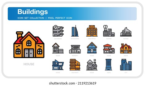 Building Icons Set. UI Pixel Perfect Well-crafted Vector Thin Line Icons. The illustrations are a vector.

