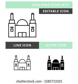 Building icons set vector design, modern editable line and  glyph icon, black colour and isolated for icon presentation, website and banner
