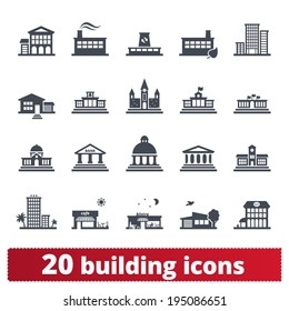 Building icons set: vector signs of places for maps, web interfaces and services.