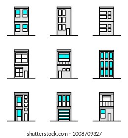 Building Icons in Simple Doodle Line Drawing.