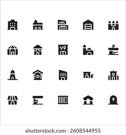 Building Icons with solid style, perfect for user interface projects