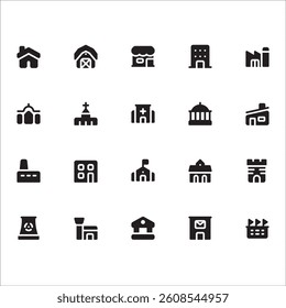 Building Icons with solid style, perfect for user interface projects