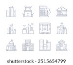 Building icons. Thin Line style, editable stroke. apartment, building, company, government, skyscraper, architecture, bank, smart city.