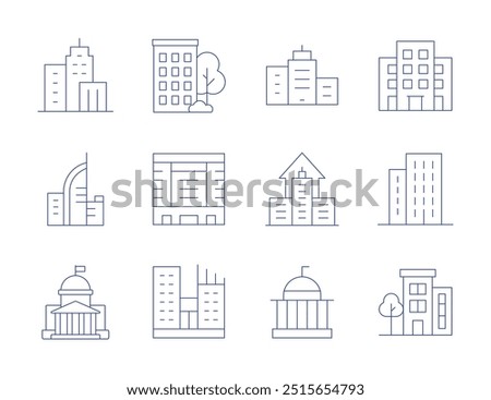 Building icons. Thin Line style, editable stroke. city, city building, company, government, apartment, building.