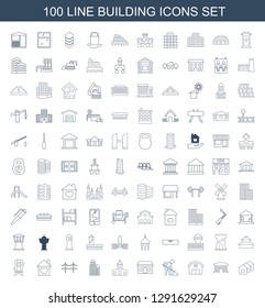 building icons. Trendy 100 building icons. Contain icons such as house, airport, barn, digging man, store, castle, bridge, home with heart, level equipment. building icon for web and mobile.