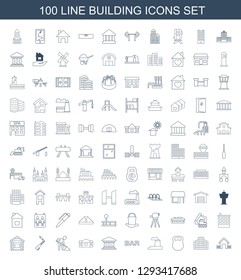 building icons. Trendy 100 building icons. Contain icons such as house, kettle bell, factory, Bar, bank, digging man, blowtorch, wooden wall. building icon for web and mobile.