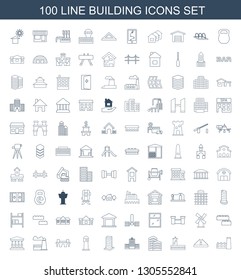 building icons. Trendy 100 building icons. Contain icons such as factory, Chichen Itza, castle, business center, hospital, business center building. building icon for web and mobile.